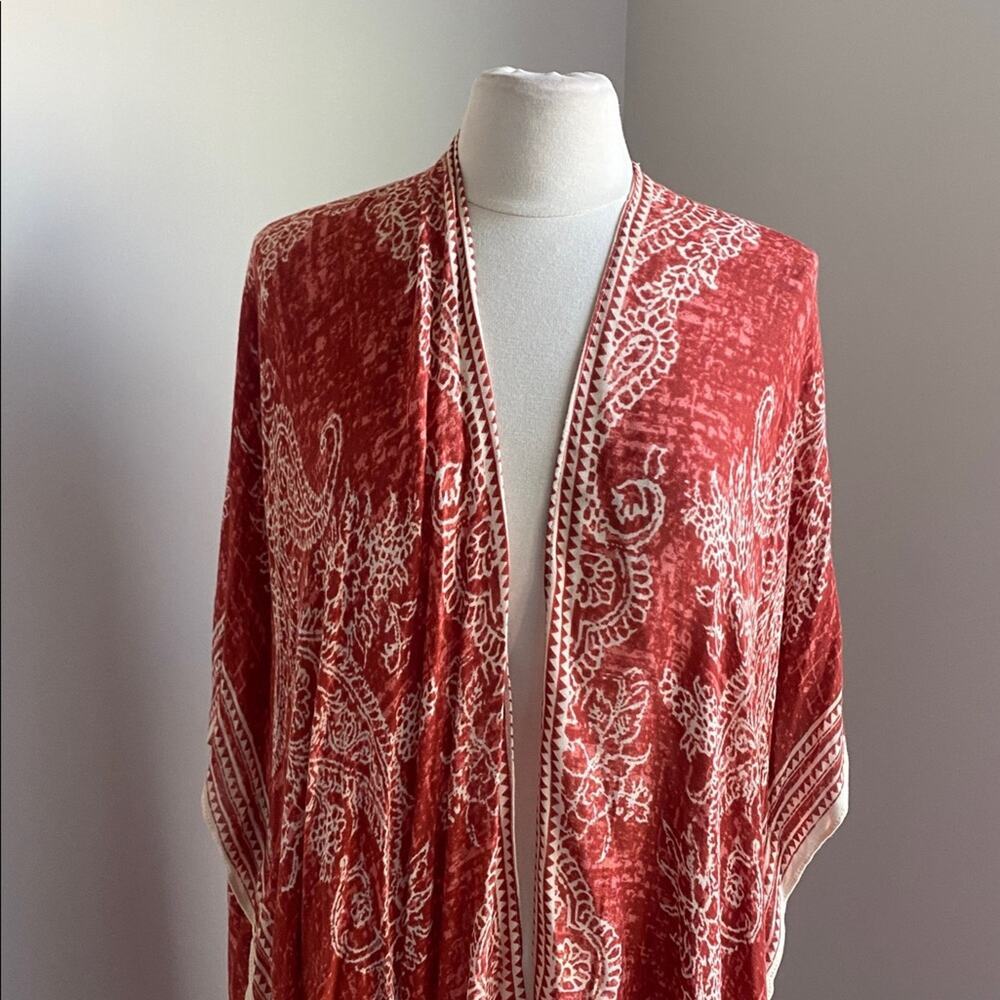 MELROSE & MARKET Burnt Orange White Paisley Kimono Womens Sz Medium New - Picture 3 of 7